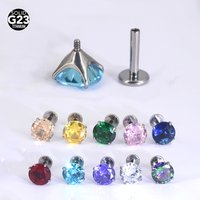 1Pc F136 Titanium Colorful Zircon Ear Stud Helix Cartilage Tragus Body Piercing Jewelry 6mm CZ Labret Lip Piercing Stud Interna