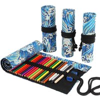 Roll Up Pencil Bag Blue 12/24/36/48/72 Holes Pen Curtain Case Canvas Makeup Wrap Storage Pouch Pen Bag School Supplies