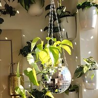 Disco Mirror Ball Hanging Flower Planter Basket Succulent Plant Pot Indoor Home Garden Wall Decor Vase With Wood Ring Chain