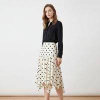 Women's Vintage Polka Dot Asymmetrical Hem Skirt White Black High Waist Drawstring Flowy Casual Midi Skirt Streetwear