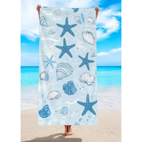 Oversized Quick Dry Beach Towel, Assorted Prints Starfish Seashell Sea Turtle Sand-Free Microfiber Towel