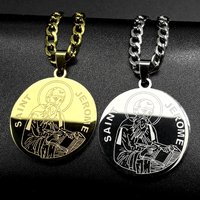 Saint Jerome Protect Us Pendant Necklace for Women Men Stainless Steel Gold Color Christian Medallion Chain Academic Jewelry