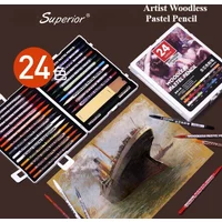 SUPCRIOR-Woodless Pastel Pencils 24 Colors 7mm Core Artist Grade Chalk Charcoal Pencil Great Blending Layering Sketching in Case