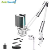 Zealsound RGB USB Gaming Microphone With Articulated Arm,White Computer Condenser Mic For PC Mac Recording Podcasting Streaming