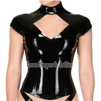 Sexy Black Women Latex Short Sleeves Shirt Rubber Top Tight Customize with Back Zipper Halloween