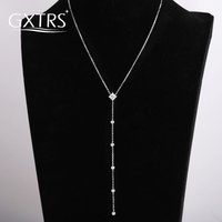 GXTRS 1CT Princess Cut Moissanite S925 Silver Necklaces For Women Wedding Long Tassel Neck Chains Lab Diamond Fine Jewelry Gifts