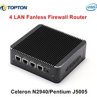 Topton 4 LAN Fanless Firewall Mini PC Intel Celeron N2940 J4125 Pentium J5005 Soft Router Industrial Computer pfSense OPNsense