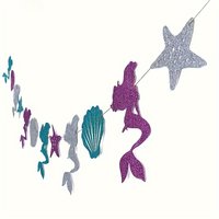 1 set Glitter Mermaid Banner Mermaid Shell & Starfish Design Hanging Garland Banner Birthday Party Decoration