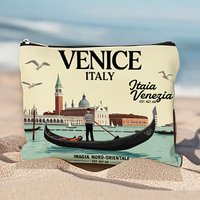 1 Piece Veni Italy Printed Pattern and Text Vintage Style Makeup Bag - Multifunctional Zipper Pouch for Women, Perfect Travel Zipper Storage Bag, Fun Birthday Gift