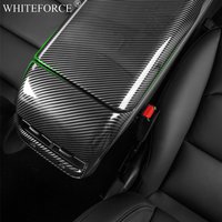 For Tesla Model Y/3 2021-2023 Center Console Seat Armrest Storage Box Protective Decoration Cover Carbon Fiber Texture Interior