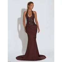 Slim Bodycon Maxi Long Dress Women Halter 2026 Spring Summer Dress Sequin Evening Nightclub Sexy Party Dresses