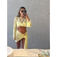 Sexy Yellow Swimsuit With Cover Up Lace Women Bikini Push Up Swimwear Biquini Bikinis Solid Swim Suit Bathingsuit Beachwear