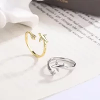 Real Money 925 Sterling Silver Zircon Crystal Plane Pentagram Finger Rings For Women Girls Money 925 Wedding Party Jewelry Gift