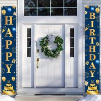 “Happy Birthday” Navy Blue & Gold Luxury Decor Door Curtain Outdoor, Porch Birthday Party Decor Backdrop Wall Home Decor
