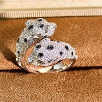 High 925 Silver Black Spot Zircon Carbon Diamond Double Panther Leopard Rings Open Ring Luxury Designer Jewelry for Men or Women image 3