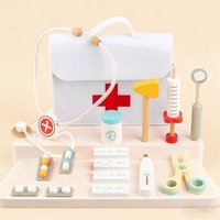 Wooden Doctor Kit Pretend Play Toys Simulation Role Playing Games Medical Playset Early Educational Toys For Boys Girls Ages 3+