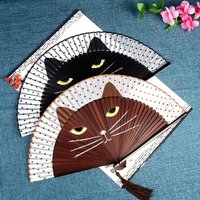 Exiquisite Quality Cartoon Summer Gift Cat Patterns Handmade Home Decoration Folding Fan Silk Fan Fan Crafts