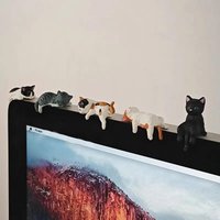 Cute Cat Monitor Topper Resin Cat Figurines Desk Shelf Ornament Office Desktop Decor Cat Lover Gift
