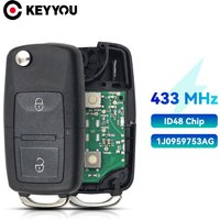 KEYYOU 2 Buttons Car Remote Key 1J0959753AG 5FA008399-00 for Seat Arosa Cordoba Ibiza Leon Toledo Vario 2002 - 2009 ID48 Chip