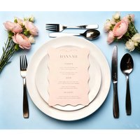 10pcs Laser Cut Wave Edge Pink Wedding Menu Paper Invitation Card Table Plate Decoration Invitation Card Hanukkah Blessing Card