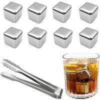 6pcs/set Stainless Steel Reusable Ice Cubes Chilling Stones with Tongs Whiskey Stones Drink Coolers for Wine YY021