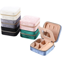 Velvet Jewelry Box Travel Portable Sqaure Zipper Boxes Necklace Bracelet Ring Earrings Jewelry Storage Case Organizers For Women