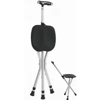 Adjustable Folding Dual Function Walking Aid with Tripod Stool Anti-Slip Support Elderly Mobility Assistance Stick