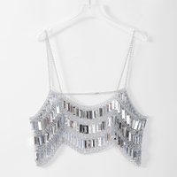 Sexy Spicy Girl Metal Sequin Body Chain Music Festival Party Silver Sequin Top Nightclub Trend Hanging Neck Bead Suspender Top