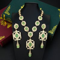 Sunspicems Gold Color Morocco Bride Jewelry Sets for Women Square Pendant Charm Choker Necklace Big Drop Earring Caftan Jewelry
