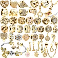 New Sparking Gold Plated Charm Beads Pendant Fit Original Silver Snake Bracelet Necklace Beads For Diy Jewelry Women Gift