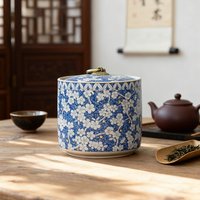 Blue-and-white Ceramic Tea Pot Gold Handle Blue Flower Storage Pot Retro Flower Storage Pot Is Used To Store Tea and Snacks