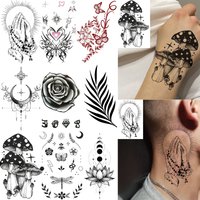 1 Sheet Pray Leaves Rose Butterfly Temporary Tattoos For Adult Neck Hand Clavicle, Fake Tattoo Sticker Realistic Tatoo Last Long