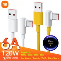 Original Xiaomi 120W 6A USB Super Fast Charger For Mi 12 11 POCO X5 X4 Pro Redmi Note 8 9 10 11 90 Degree Type C Charging Cable