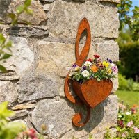 Rustic Iron Note Heart Wall Hanging Planter, Vintage Metal Flower Pot for Succulent Wildflower, Outdoor Home Decor