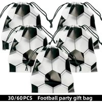 30/60pcs Football Party Drawstring Bag Packs Soccer Birthday Favors Candy Gift Packaging Bag Sports Theme Party Decor Supplies