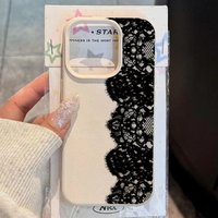 Fashion Black Half Ribbed Lace Pattern Phone Case For iPhone 17 16 15 14 13 12 11 Pro Max 16e 17Air 15 14 Plus XR XS Soft Cover