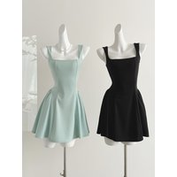 Summer Korean A-line Old Money Dress Women Romantic Mini Frocks Solid Color Ballet Core One-Piece Party French Vintage Prom Gown