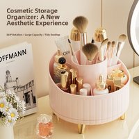 360° Rotating Makeup Organizer - 1pc Plastic Cosmetic Storage with 7 Compartments - Multi-Functional Holder for Brushes