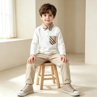 Boys Polo Shirts Long Sleeve Cotton Spring Autumn Kids Clothes Cute Striped Pocket Boutique Toddler Boy Polo Shirt 1 To 9Years