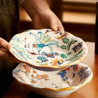 1PC New Chinese Retro Style Elegant Dinner Plates Beautiful Fruit Serving Dishes Durable Household Kitchen Tableware Supplies