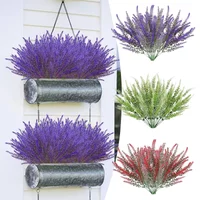 2-16PCS 5 Prong Lavender Artificial Flowers UV Resistant Fake Plant for Outdoor Garden Decor Faux Plastic Flower Home Decoration