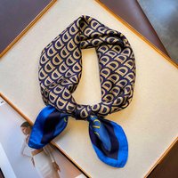 2024 Spring/Summer Letter D Print Neckerchief Fashion 70*70cm Green Square Scarf Womenโs Breathable Imitation Silk Bandannas