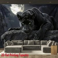 Black Panther Tapestry Multiple Sizes HD Print Moonlit Forest Glowing Eyes Soft Polyester Living Room Bedroom Office Wall Decor
