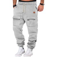 New men's fall and winter casual pants - fashionable multi-pocket fleece pants - sportswear and fitness work pants