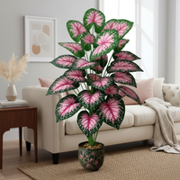 Colorful Artificial Caladium Plant, Large Tropical Floor Decor with 24 Variegated Leaves for Living Room & Office