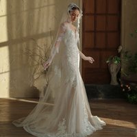 V392 White Long Single Layer Bridal Veil with Small Train Wedding Photography Headpiece for Brides Without comb