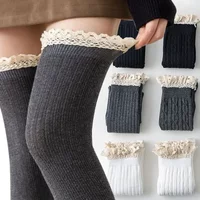 Lolita Lace Stockings Vintage JK Lace Socks Women Knitted Pattern Girls Cute Elegant Solid Color Winter Warmer Floor Sox Hosiery
