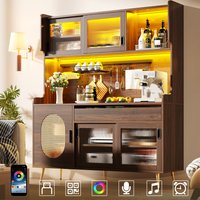 PINGGO Sideboard / Storage Cabinet / Kitchen Cabinet / Buffet, 145x39x171cm, Country Style, 5 Doors, Brown/Black