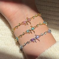 Luxury Colorful Zircon Flower Bracelet For Women Girls Bowknot Sweet Gold Color Crystal Adjustable Bracelet Jewelry Gift