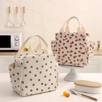 Portable Corduroy Lunch Bag, Insulated Lunch Box, Cute Printed Lunch Storage Bag, Picnic Lunch Bag, Large Capacity Tote Bag